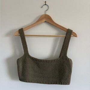Mare Mare x Anthropologie Knitted Olive Green Crop Tank Top size Large Petit